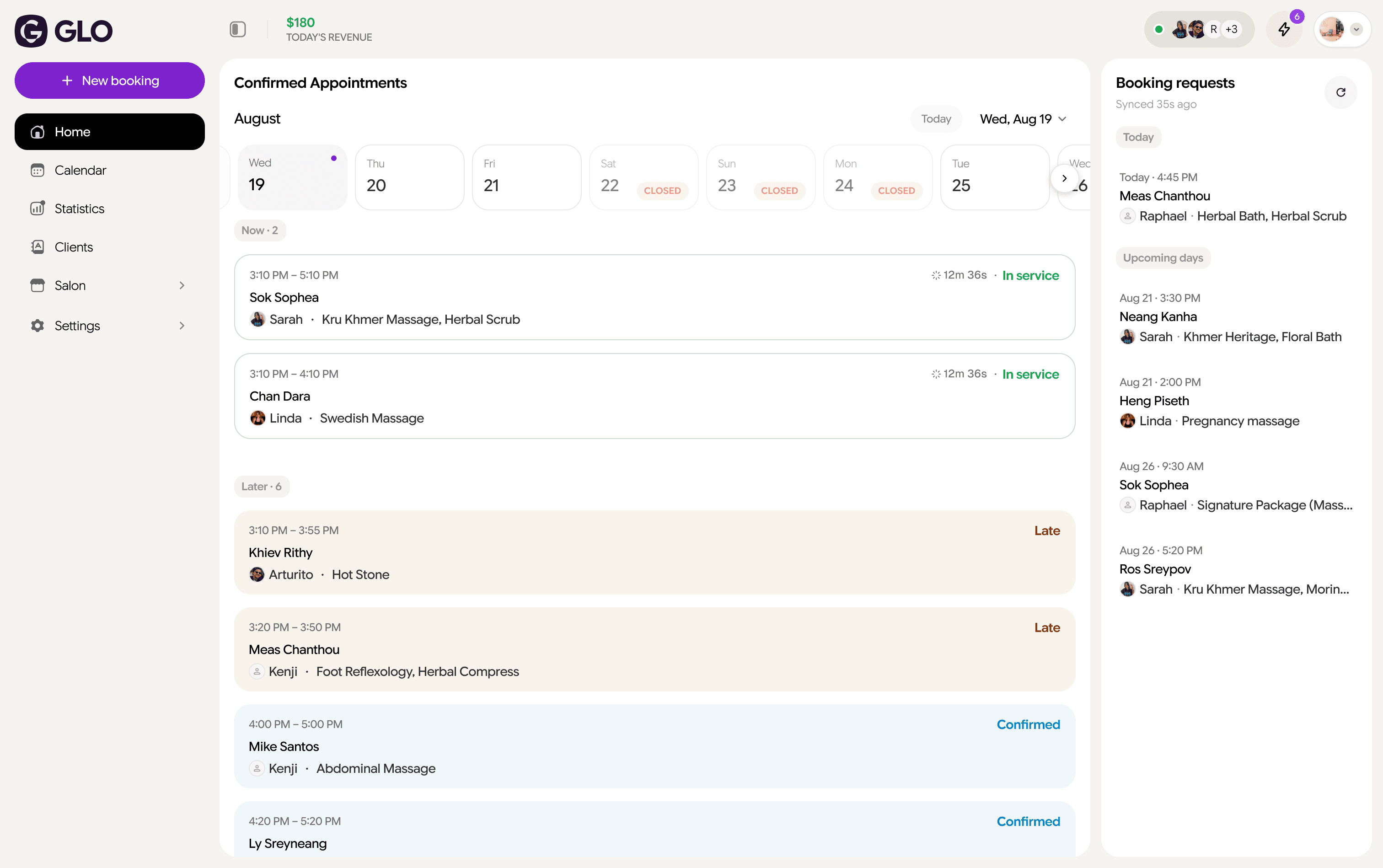 GLO Pro appointment dashboard